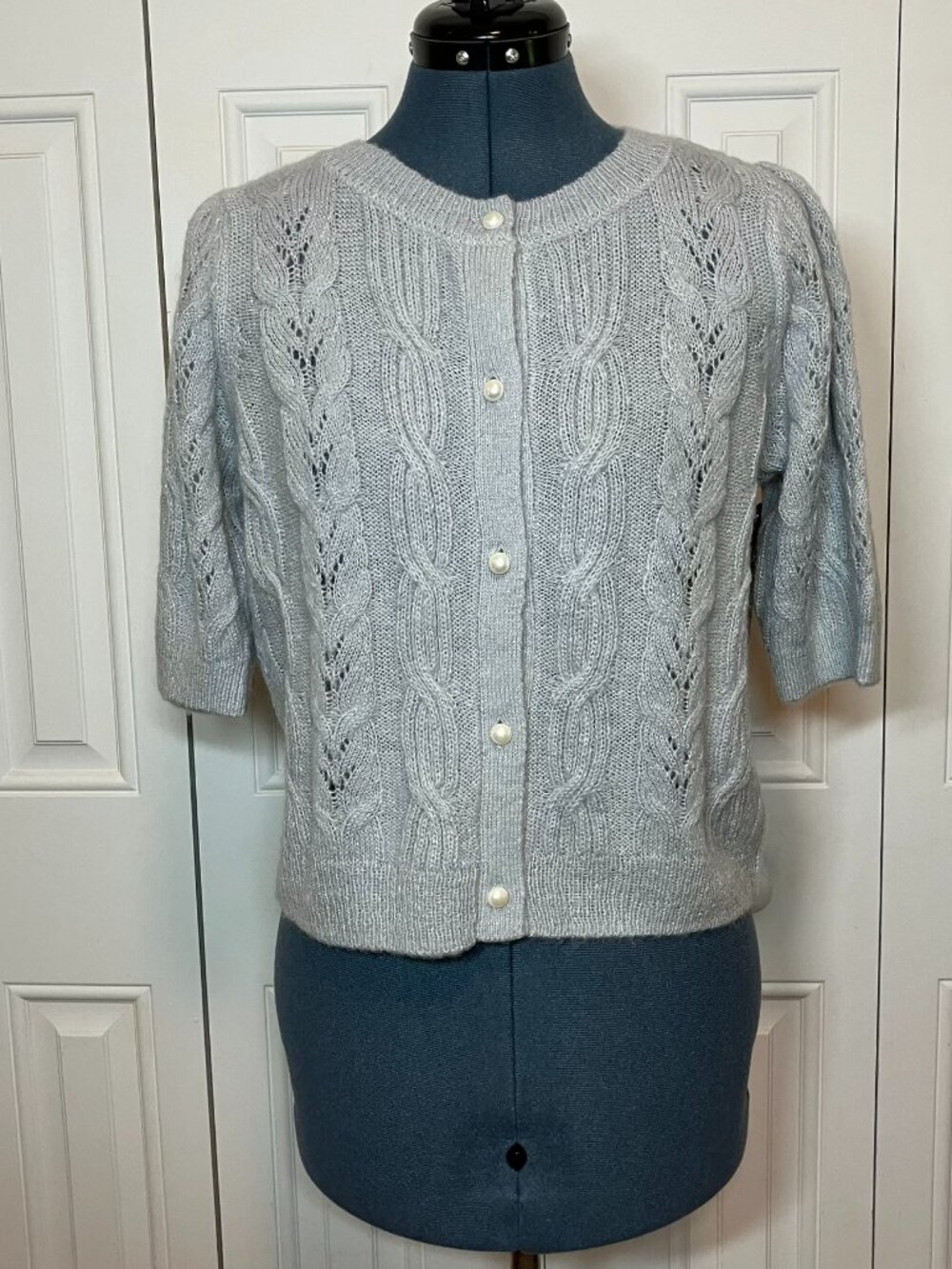 525 America NWT Light Blue Sweater with Faux Pearl Buttons Size S